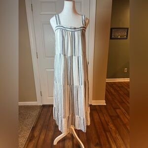 Rails S Amaya Dress Blue Dresden Stripe Linen Blend Sleeveless Peasant Sundress